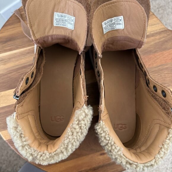 UGG Olive High Top Sneaker Leather Shearling Zip Lace Casual Women Boot 8.5 - Picture 8 of 12